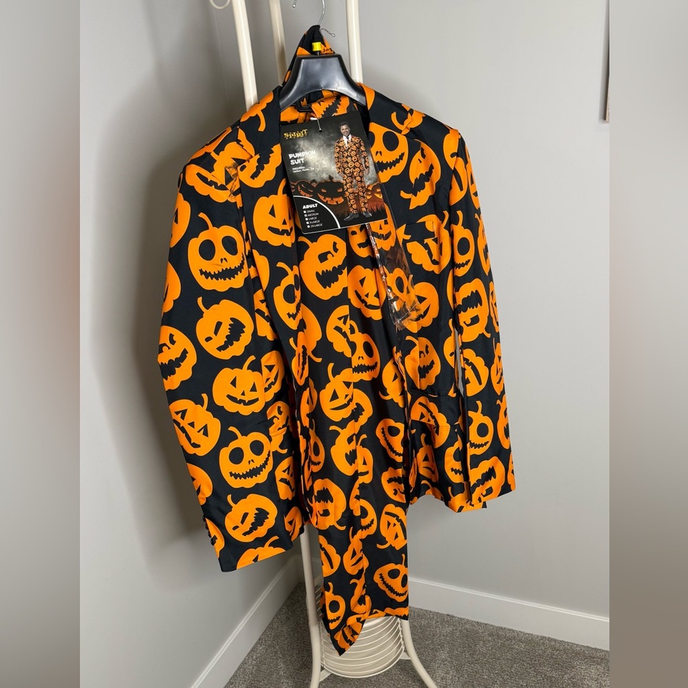 Spirit Halloween Pumpkin Suit with Orange and Black Design